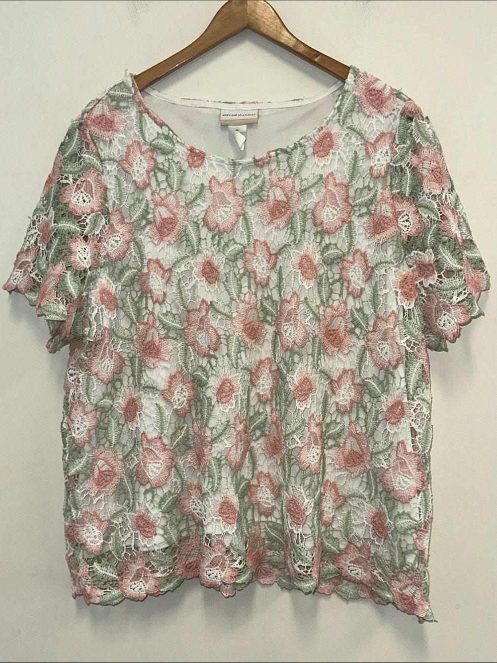 Alfred Dunner Pink & Green Floral Lace Blouse